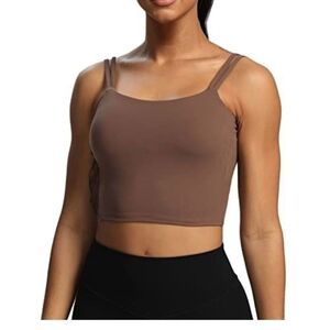 Brown Double Strap Tank Top, Yoga, Activewear, Crop, New, Size S